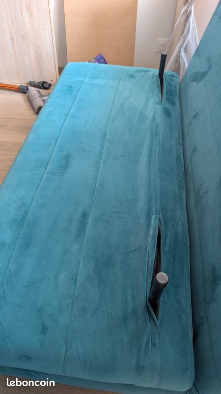 Banquette convertible 2 places velours bleu pétrole – Très bon état (image 15)