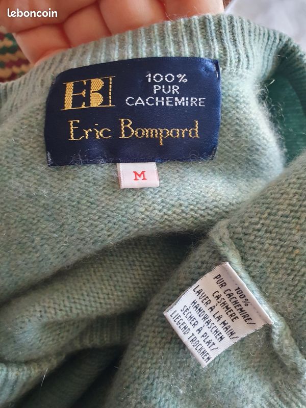 PULL ERIC BOMPARD 100% CACHEMIRE - VERT, COL ROND, TAILLE L - NEUF AVEC ÉTIQUETTES