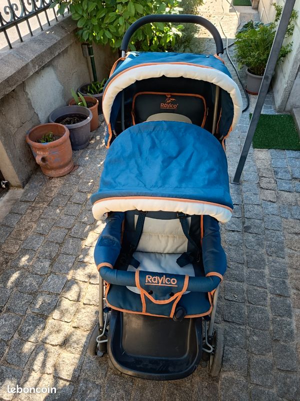 Poussette double Raylco en longueur — Bleue et orange (image 4)