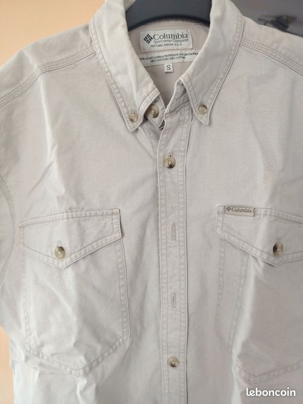 Chemise Columbia PFG Homme – Blanche, Manches Courtes, Taille 3XT, Nylon Tactique