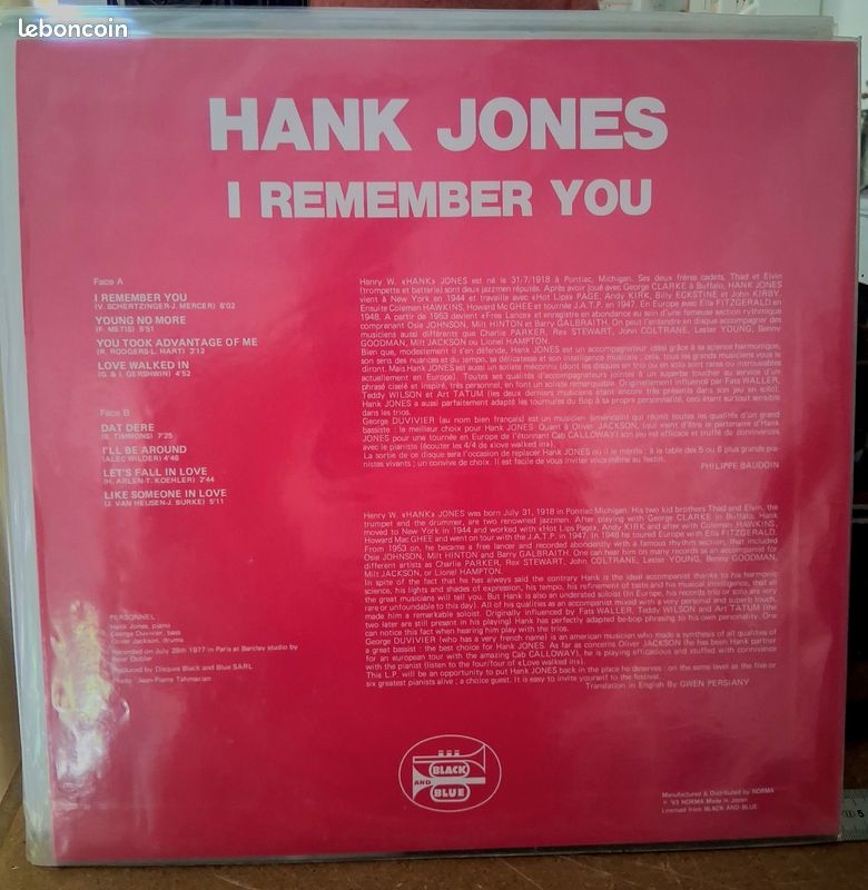 Vinyle 33tours JAZZ- HANK JONES (image 2)