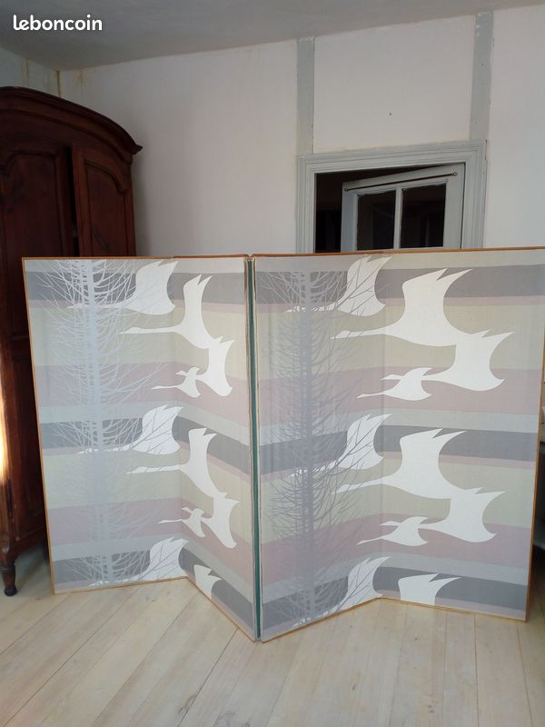 Paravent tissu/bois (image 1)