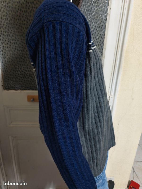 Pull The Fox Collection Homme – Gris Argyle, Col V, Laine Mélangée, Taille 2XL, Vintage