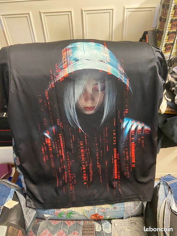 T-shirt imprimé fille cyberpunk casquette néons neuf - taille XL - polyester manches courtes, motif urbain futuriste intégral, léger et respirant (image 7)