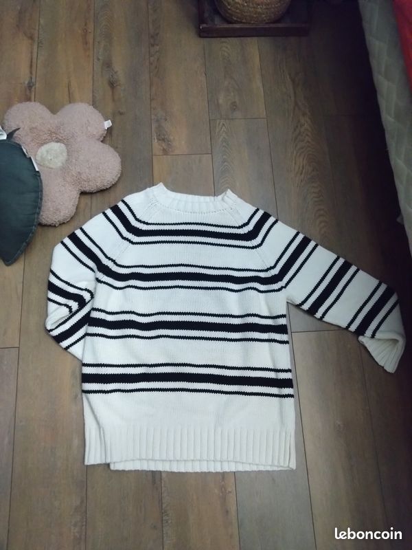 Pull Zara Femme Noir Taille M - Coton, Manches Longues, Détail Nacré