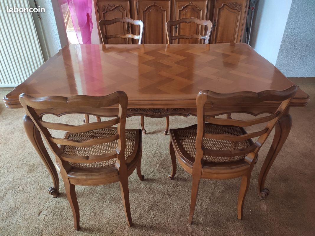 Table marquetée régence massif 4 chaises (image 6)