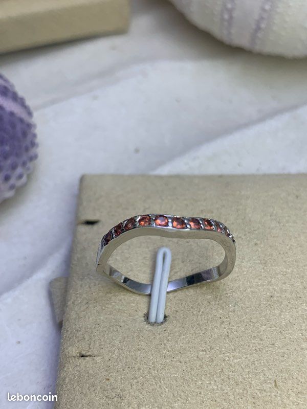 Bague Ancienne Argent Massif 925 – Jonc Alliance Créateur Pierre Rouge – Taille 58