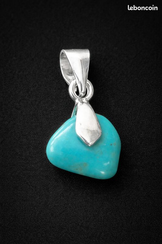 Pendentif pierre turquoise roulée – bélière argent 925 (image 1)