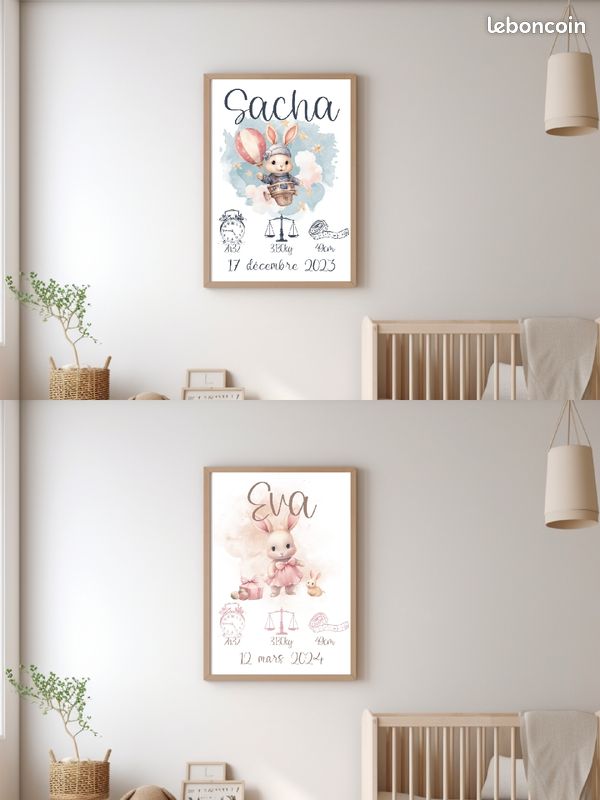 Affiche naissances personnalisé collection lapin (image 1)