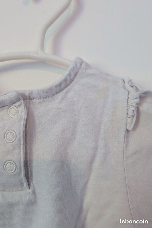 Haut manches longues bébé blanc motif fleurs et nœud (image 4)