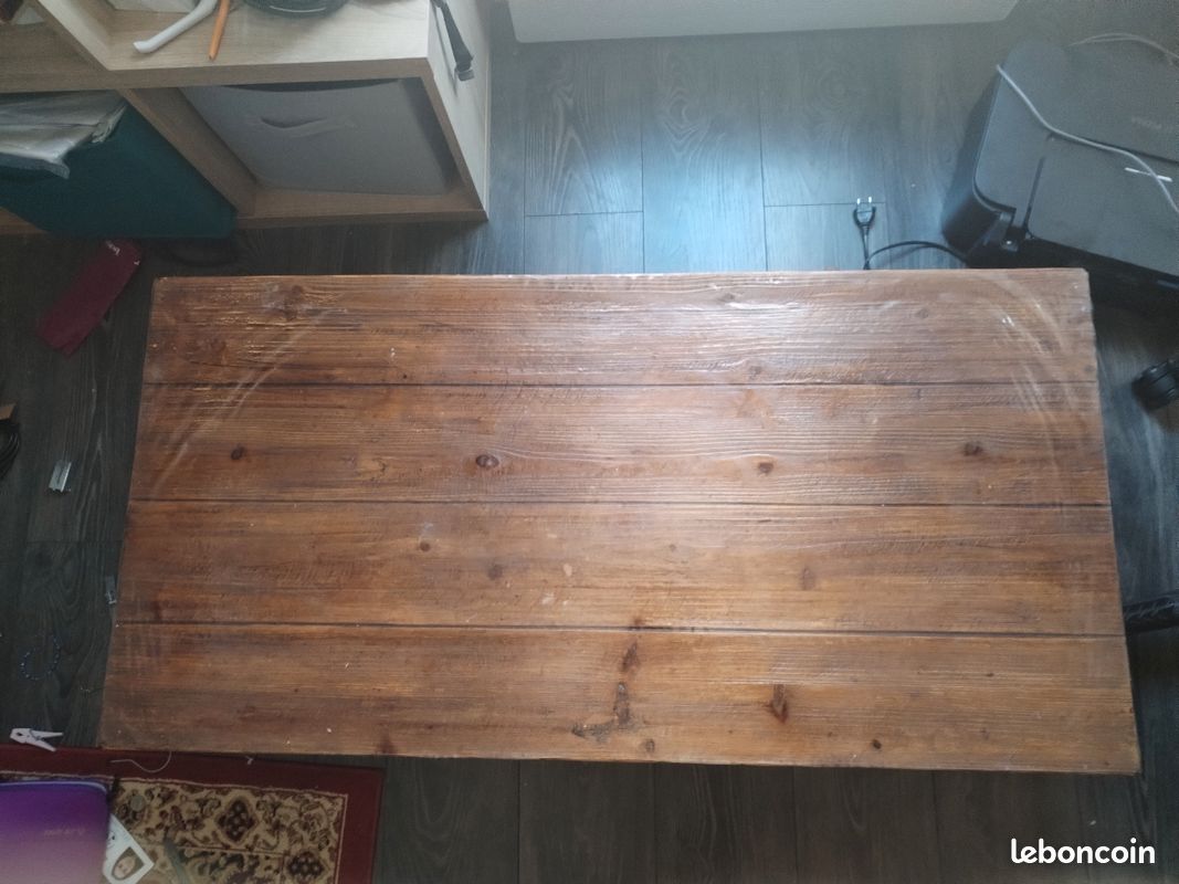 Table basse industrielle bois massif et métal (sur roulettes) (image 3)