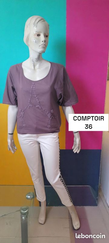 T-shirt Femme Comptoir Des Cotonniers Violet - Taille S, 100% Coton - Occasion Très Bon état