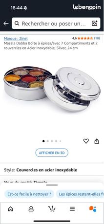 Zinel Masala Dabba Boîte à Épices Acier Inox - 7 Compartiments + Cuillère - 16cm