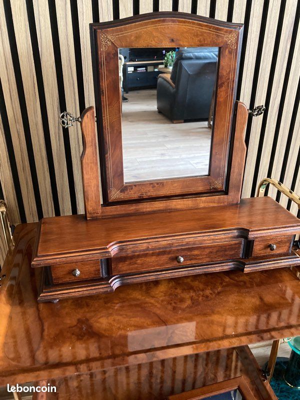 Psyché vintage de table en ronce de noyer et marqueterie (image 19)