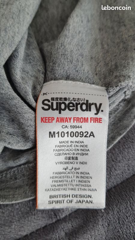 T-shirt Superdry Homme Coton Gris Taille M (étiquette L Asie) Occasion