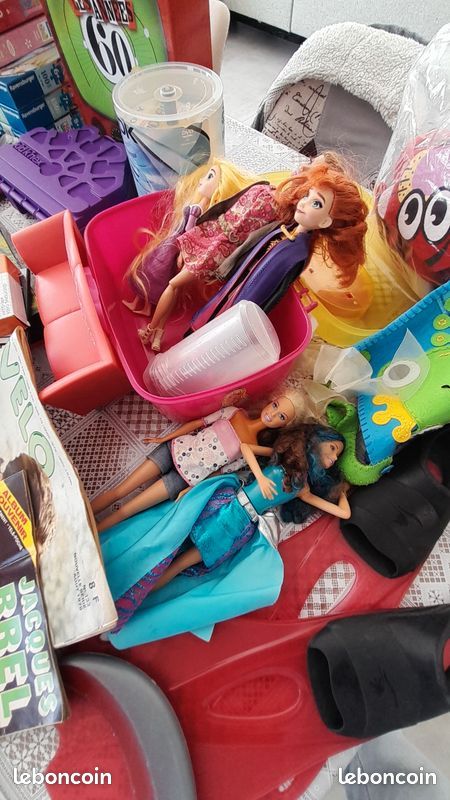 Gros lot de jouets, puzzles, livres, Lego, Barbie, micro karaoké, palmes, bottes de neige, jeux Meccano, valise éléphant : tout doit partir (image 18)