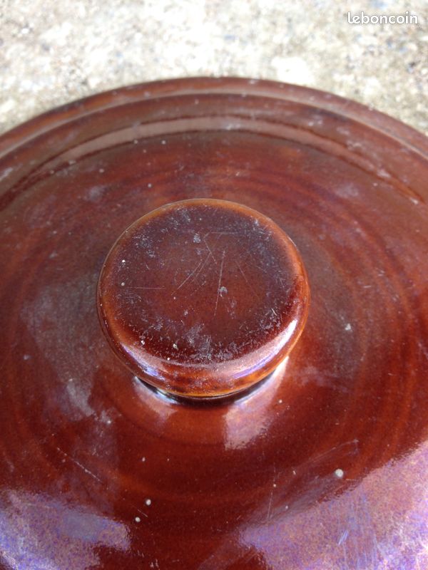 Ancien couvercle brun pour terrine ou cocotte vintage (image 3)