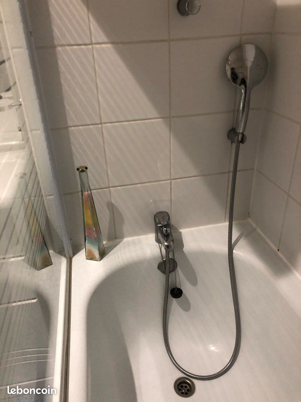 Un mitigeur de baignoire avec une douchette réglable avec barre de douche murale (image 1)