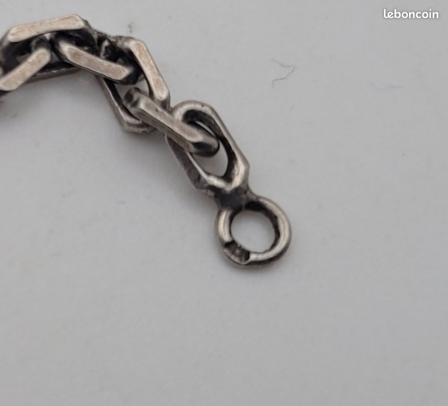Collier Chaîne En Argent Massif 925 - Maille Style Art Nouveau Avec Anneaux Décoratifs - Occasion