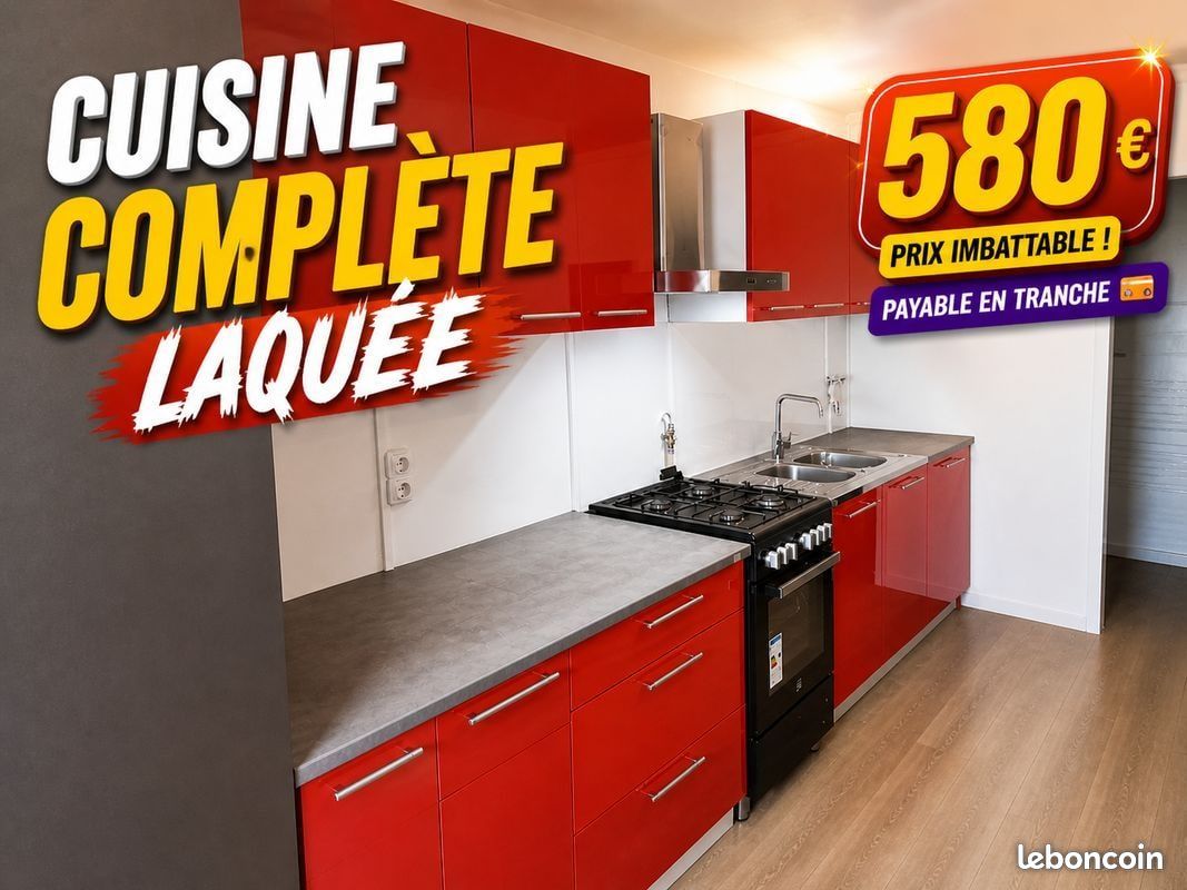 Meuble de cuisine rouge en L modulable (image 1)