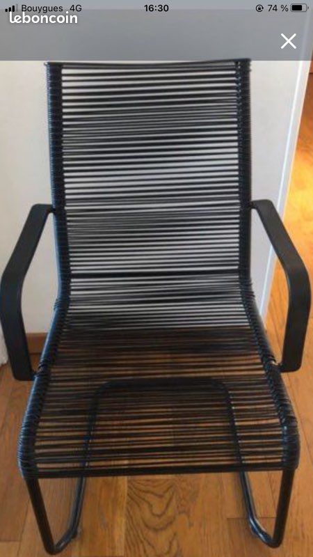 Fauteuil de bureau en corde plastique noire (image 1)