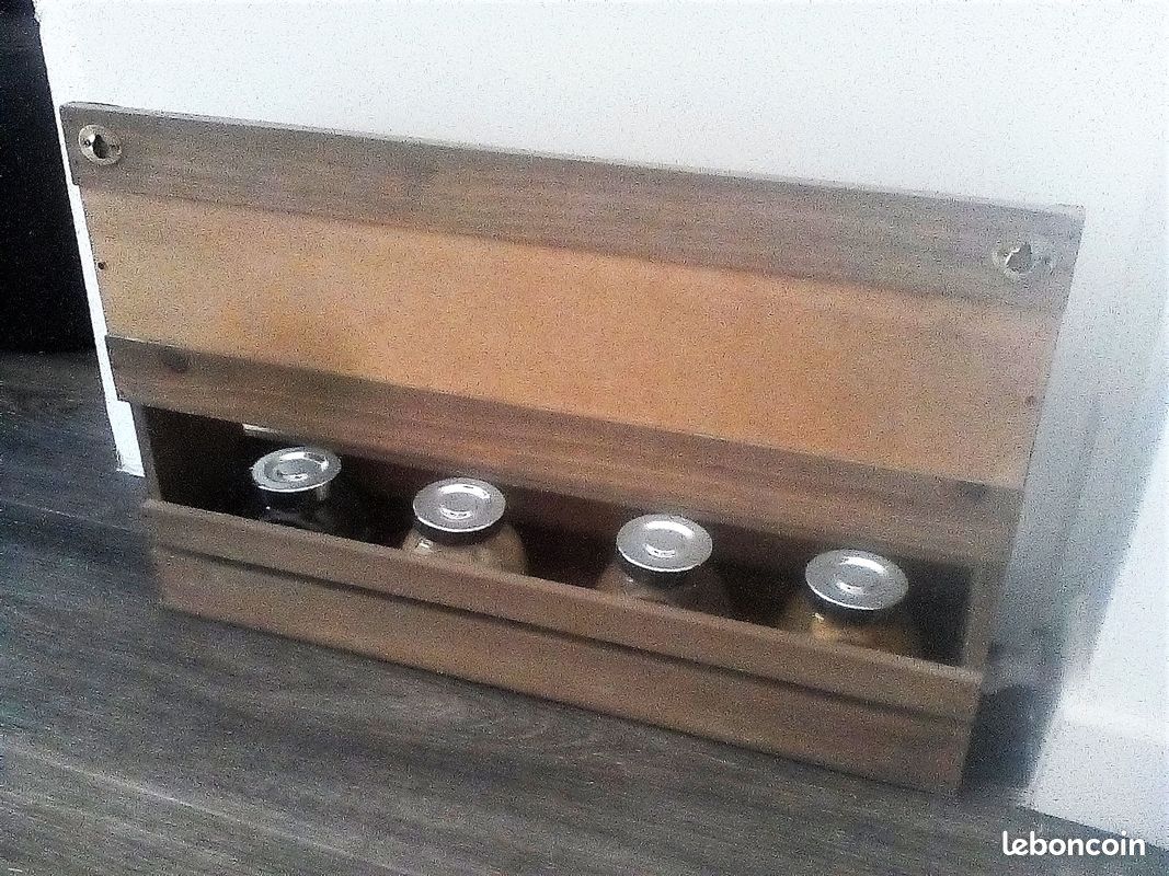 ETAGERE MURALE PORTE-EPICES 48x31cm bois massif avec ardoise + 4 POTS à épices en verre IKEA (image 3)