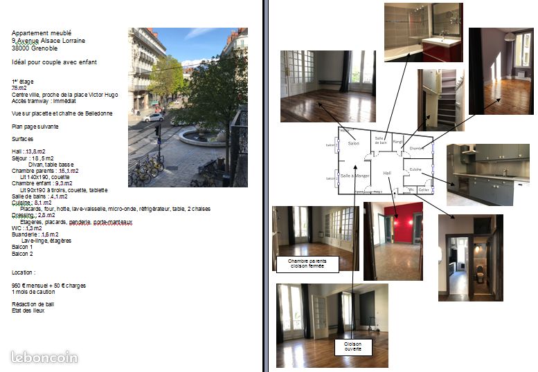 Appartement 3 pièces 76 m² · à Grenoble · 76 m² · 1 000 €