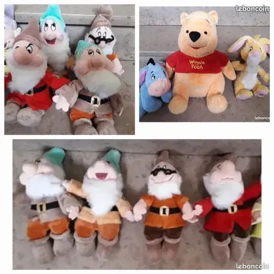 Peluches Disney – Blanche Neige & Nains / Winnie l'Ourson (Neuf & Excellent état) (image 1)