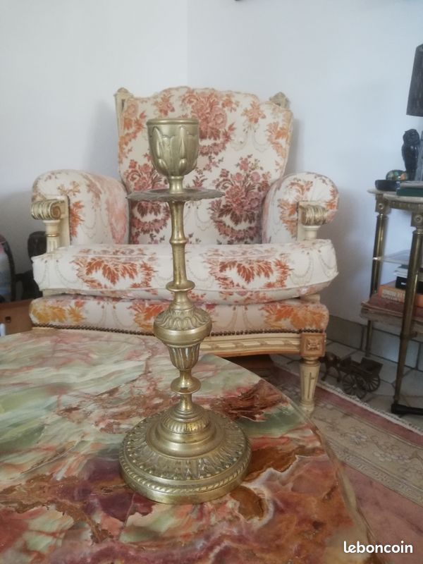Bougeoir ancien en laiton ciselé – H 21,5 cm – Déco vintage / Brocante (image 6)