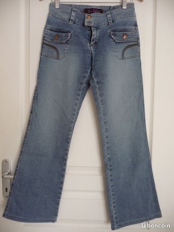 Jean Slim Vert Roxy - Taille 34, Coupe Droite Fuselée, Occasion Comme Neuf