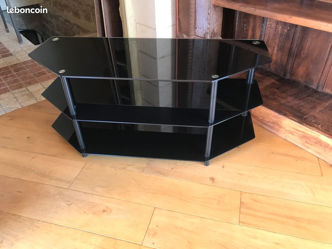 Meuble TV / Hi-Fi en verre fumé noir – 3 plateaux (image 7)