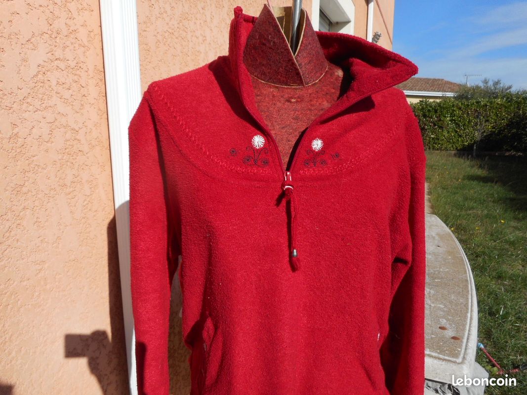Sweat rouge c&a fermeture éclair col manche longue T M (image 2)