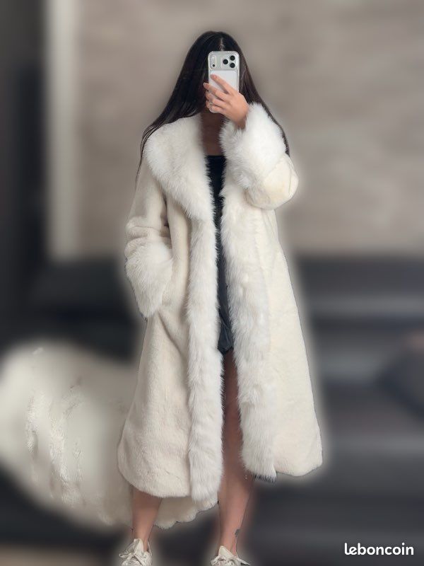 Manteau Long En Fausse Fourrure Noir – Taille L, Marque Michel Alexis, Occasion Très Bon état