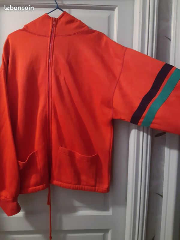 Sweat-shirt capuche vintage Club Méditerranée oversize color block rouge jaune très bon état XL XXL - Vêtements