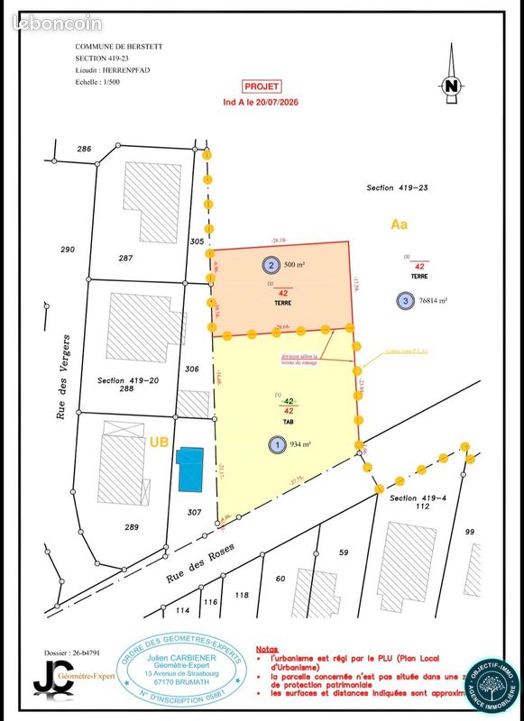 Terrain 1500 m² · à Berstett · 1 500 m² · 174 000 €