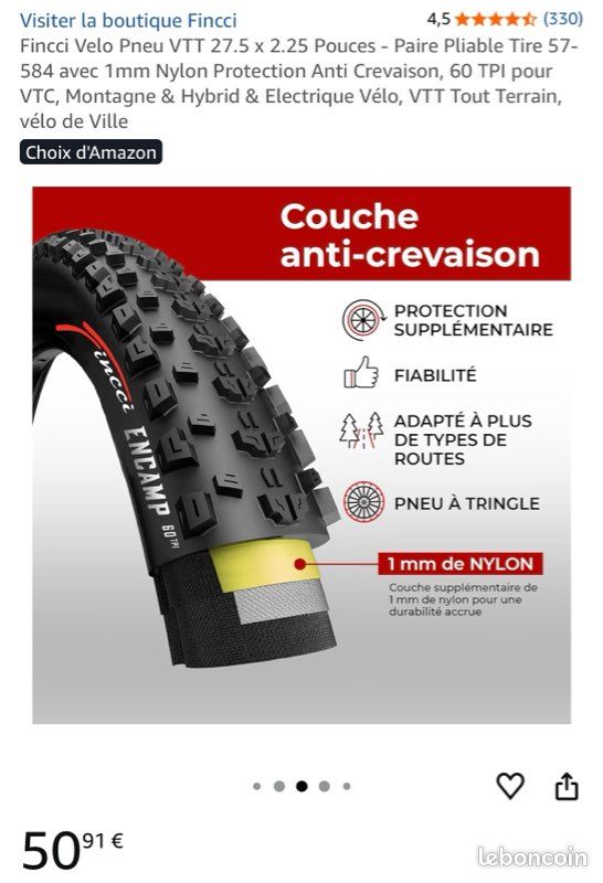 Pneu vélo 27.5x2.25 (54-584) Hutchinson Taipan - Pièce VTT, VTC