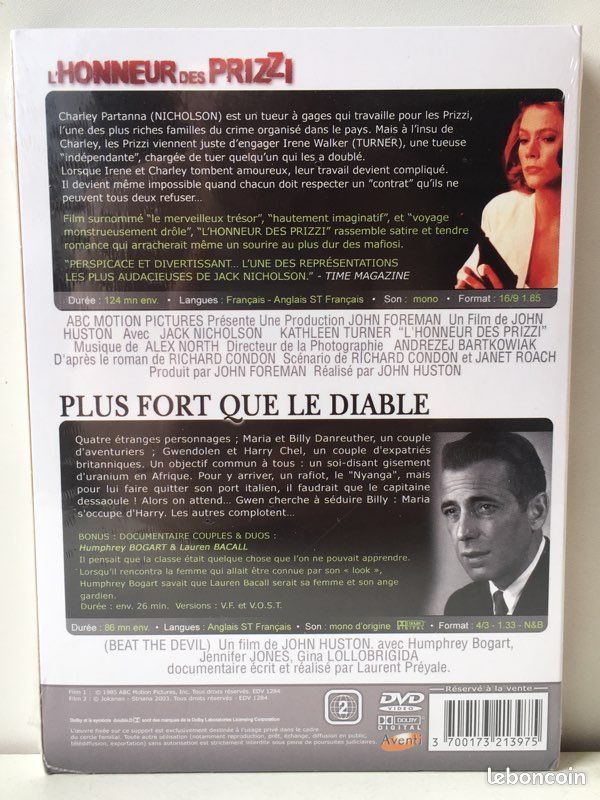 Neuf double dvd john huston - l’honneur des prizzi & plus fort que le diable (image 2)