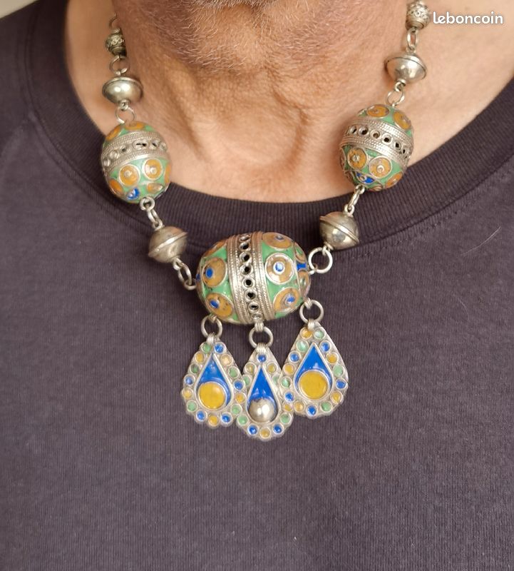 Ancien collier Berbère Tiznit Maroc Maghreb Email (image 10)