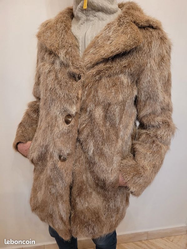Manteau En Fourrure De Ragondin Taille 38 - Occasion Très Bon état, Fabrication Française, Marron Clair