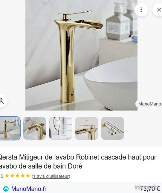 Mitigeur Vasque ONECE Or - Robinet Lavabo Haut - Monotrou - Neuf Avec Tuyaux