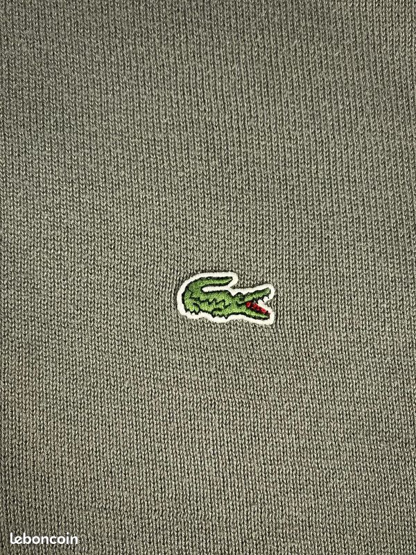 Pull lacoste homme xxl taille 7 gris kaki 100% coton demi-zip vintage #663 (image 2)
