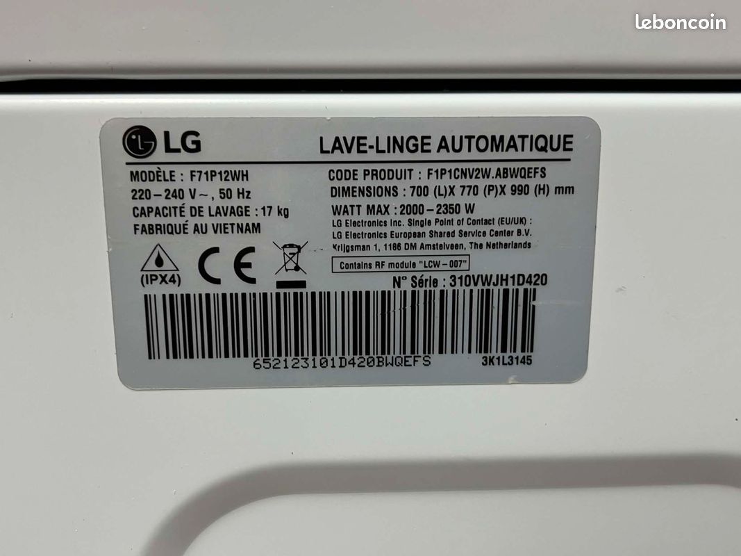 Lave linge LG 17KG (image 3)