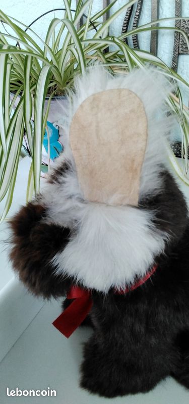 Jouet ancien chien en fausse fourrure marron et blanc (image 10)