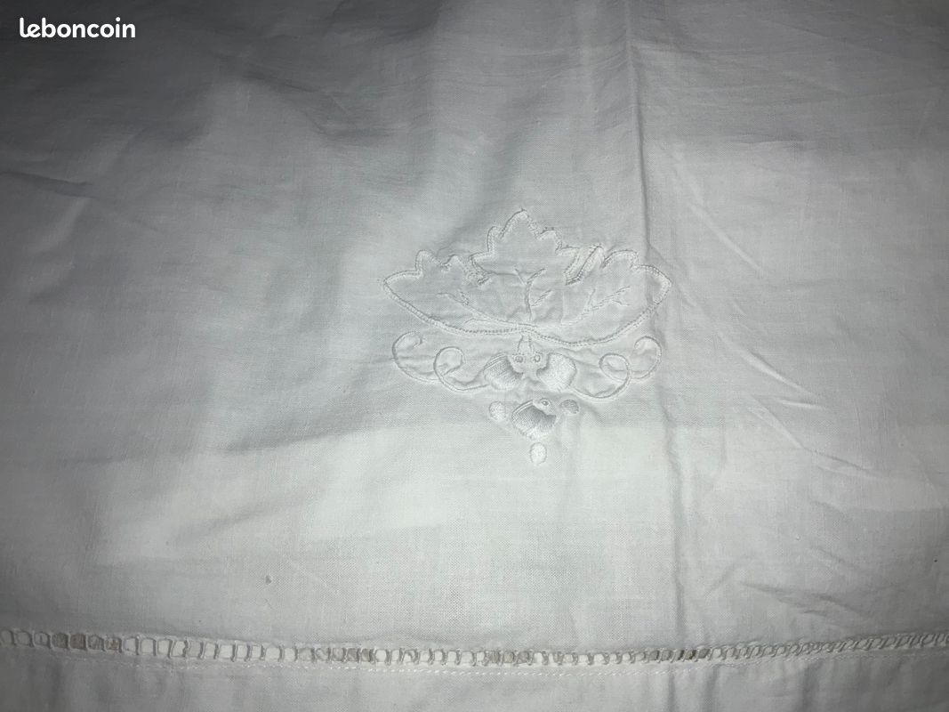 Nappe Ancienne Brodée Ajourée – Blanc – Coton – Vintage