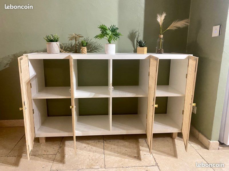 NEUF - Meuble bois blanc en cannage | 4 portes (image 3)