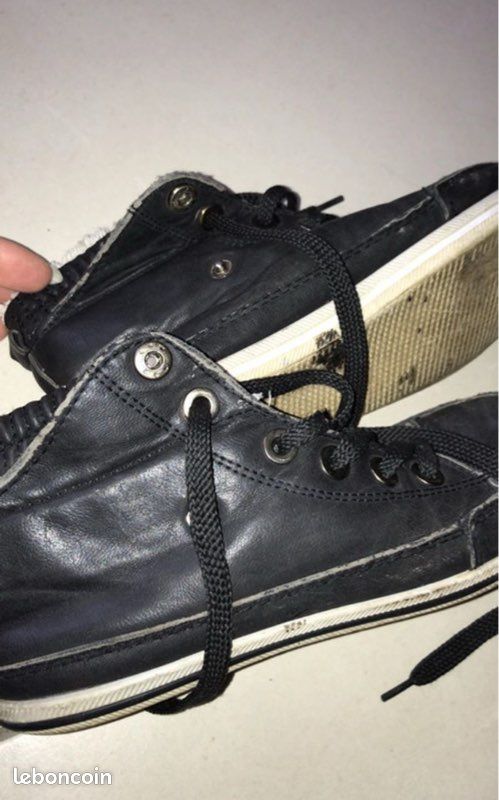Basket haute cuir noir fourrée 33 montante à lacet (image 2)