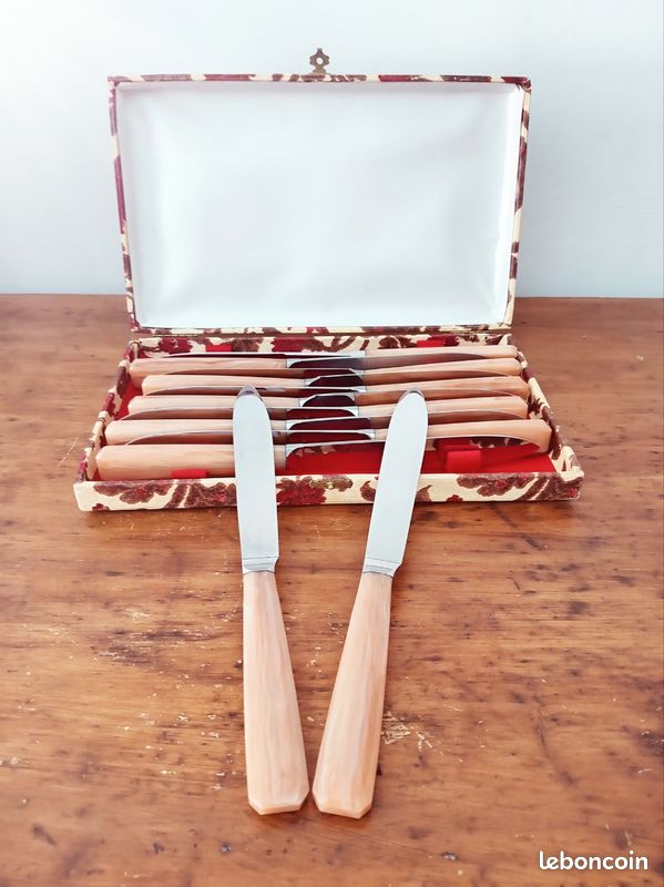 Coffret de 12 couteaux vintage – Manches façon nacre / bakélite – Style Art Déco (image 1)