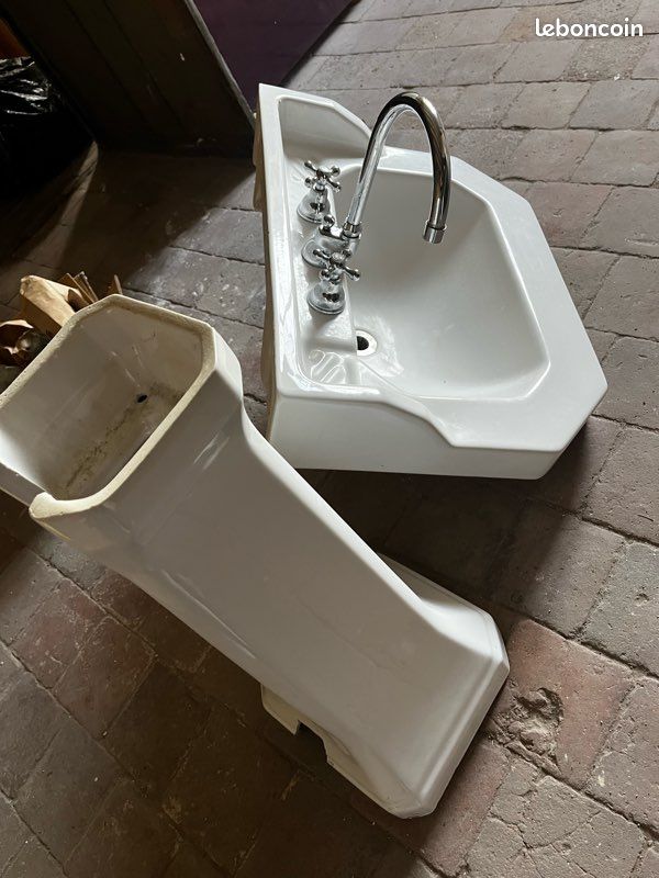 Lavabo faïence blanc vintage 1957 (image 4)