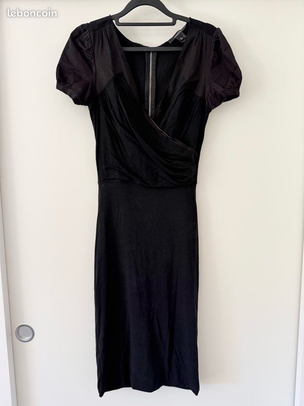 🖤 Mango Suit Robe Noire Cache-Cœur Midi Taille M Chic Soirée Cocktail Femme (image 1)