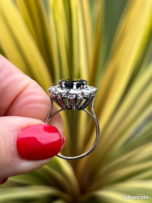 Bague Vintage Pompadour Or Blanc 18k | Saphir & Diamants | Bijou Ancien Occasion